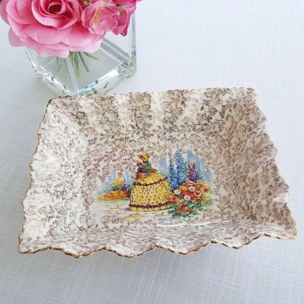 James Kent CRINOLNE LADY 10 inch Serving Bowl Floral Square Decorative Dish